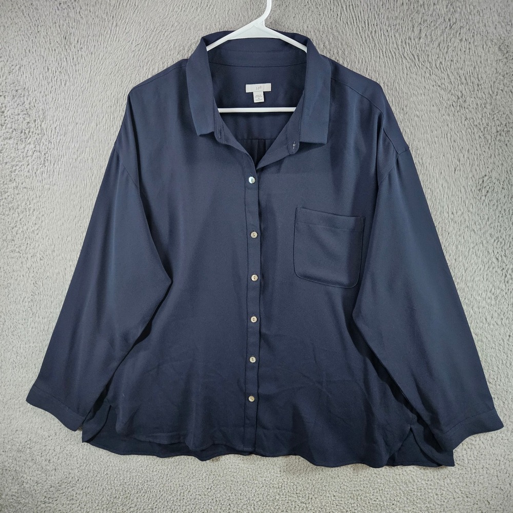 J. Jill Womens Navy Blue Button Down Long Sleeve Crepe Shirt Size 2X Plus